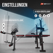 Hop-Sport Hantelbank mit Curlpult, Butterfly, Beincurler & klappbarer Trainingsbank, inkl. 129,5 kg Hantelset, SZ-Stange, Langhantel, Kurzhanteln – Fitnessbank für Heimtraining